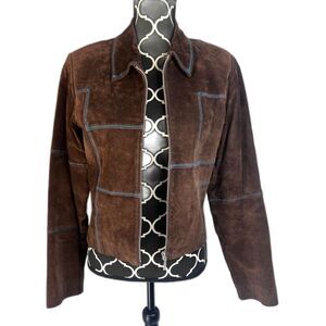 Lucid LTD Brown 100% Pig Split Leather Full Zip Embroidered Jacket Size Medium